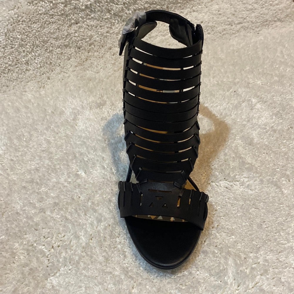 JUSTFAB black dress sandals, Austyn, size 10